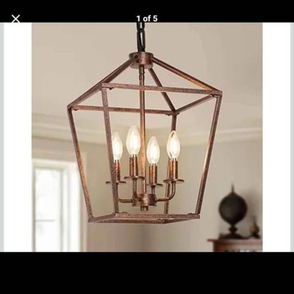 Rustic Bronze 4-Light Lantern Pendant Chandelier - New in box